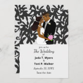 Elegante zilveren en zwarte Afro-Amerikaanse bruil Kaart (Voorkant / Achterkant)