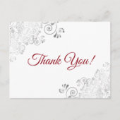 Elegante zilveren franjes rood script bruiloft dan briefkaart (Voorkant)