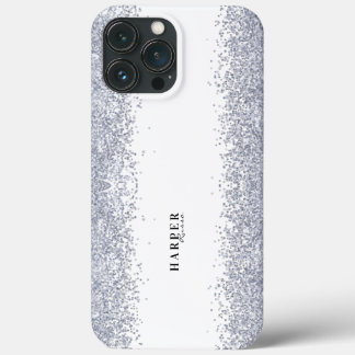 Elegante zilveren glitter aangepaste naam iPhone 13 pro max hoesje