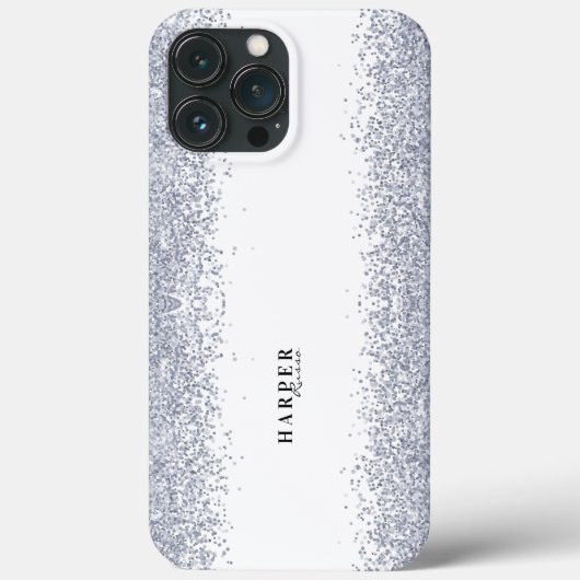 Elegante zilveren glitter aangepaste naam Case-Mate iPhone case (Achterkant)