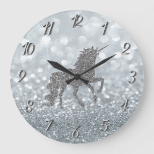 Elegante Zilveren Glitter Bokeh , Eenhoorn Grote Klok