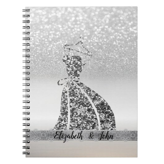 Elegante zilveren glitter bokeh, jurk notitieboek (Voorkant)