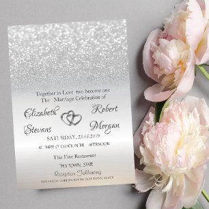 Elegante zilveren glitter bokeh trouw uitnodiging