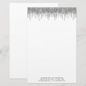 Elegante zilveren glitter drip briefpapier (Voorkant / Achterkant)