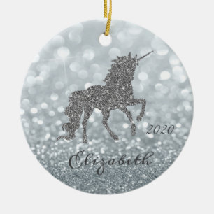 Elegante Zilveren Glitter Eenhoorn Bokeh Keramisch Ornament