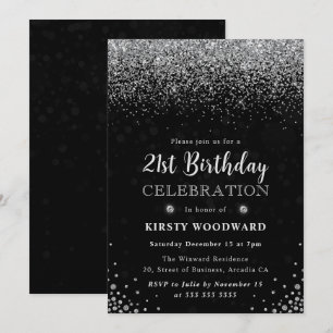 Elegante zilveren glitter en diamanten 21e verjaar kaart