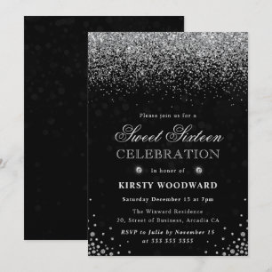 Elegante zilveren glitter en diamanten Sweet Sixte Kaart