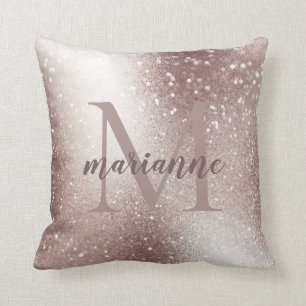 Elegante zilveren glitter monogram aangepaste naam kussen