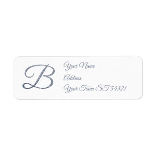 Elegante Zilveren Glitter Monogram B Persoonlijk Etiket