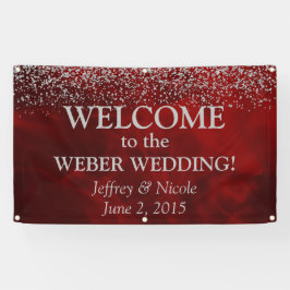 Elegante zilveren glitter op rode trouwbanner spandoek