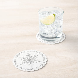 Elegante zilveren glitter sneeuwvlok Vrolijk Kerst Kartonnen Onderzetters