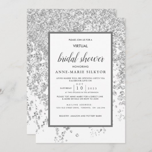 Elegante Zilveren Glitter Spark Virtuele Bruidsfee Kaart (Voorkant / Achterkant)