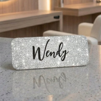 Elegante zilveren glitters naamkaart voor personee naamplaatje