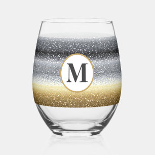 Elegante zilveren gouden gepersonaliseerde monogra wijnglas zonder voet