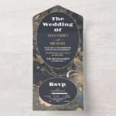 Elegante zilveren gouden hemelse bruiloft all in one uitnodiging (Binnen)