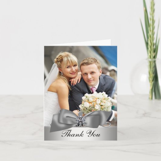 Elegante Zilveren Huwelijksfoto Dankkaartjes Bedankkaart (Voorkant)