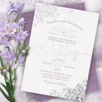 Elegante Zilveren Kant & Lavendel op Witte Trouwka