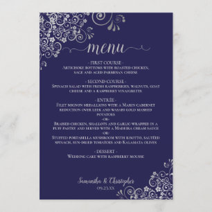 Elegante zilveren kanten franjes op marineblauwe b menu