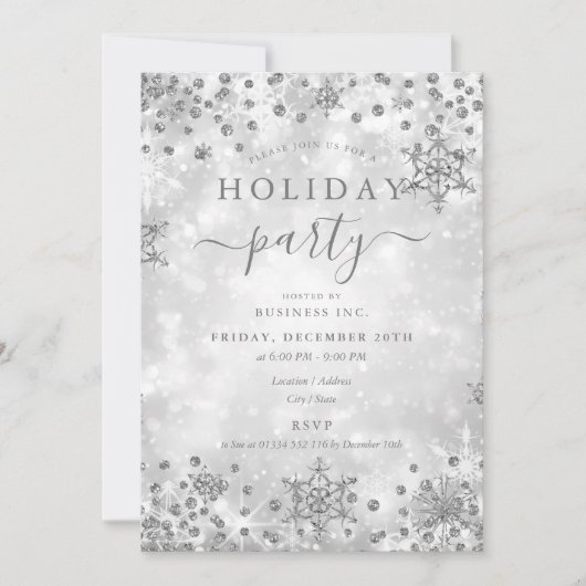 Elegante Zilveren Kerst Winter Bedrijfsvakantie Kaart (Voorkant)