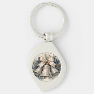 Elegante Zilveren Kerstbellen Waterverf Sleutelhanger