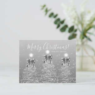 Elegante zilveren kerstbomen met strikken voor de briefkaart