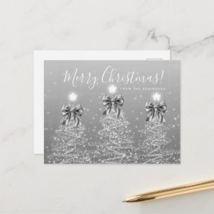Elegante zilveren kerstbomen met strikken voor vak briefkaart
