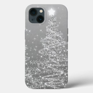 Elegante Zilveren Kerstboom met Glitters iPhone 13 Hoesje