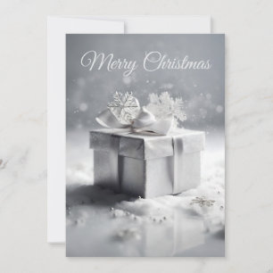 Elegante Zilveren Kerstcadeau Doos met Sneeuwvlokk Feestdagenkaart