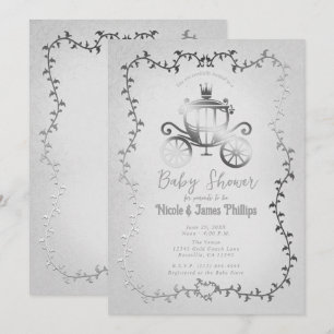 Elegante Zilveren Koets Verhaaltjes Baby Shower Kaart