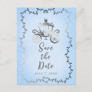Elegante Zilveren Koets Verhalenboek Save the Date Aankondigingskaart
