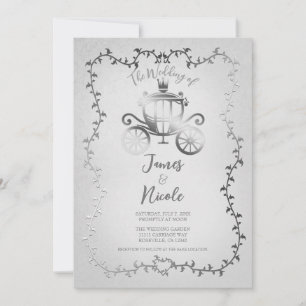 Elegante Zilveren Koets Witte Sprookjes Huwelijk Kaart