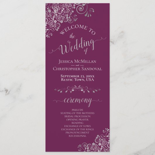 Elegante zilveren krullen cassis Paarse magenta br Programma (Voorkant)