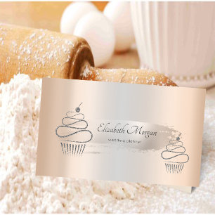 Elegante Zilveren Kwaststreek, Glitter Cupcakes Visitekaartje