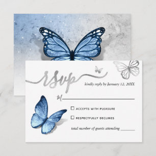 Elegante Zilveren Licht Baby Blauwe Vlinder Bruilo RSVP Kaartje