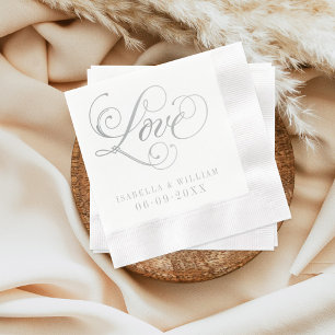 Elegante Zilveren Liefde Calligrafie Bruiloft Servet