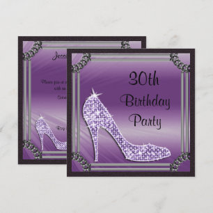 Elegante zilveren lijst lila stiletto 30e verjaard kaart