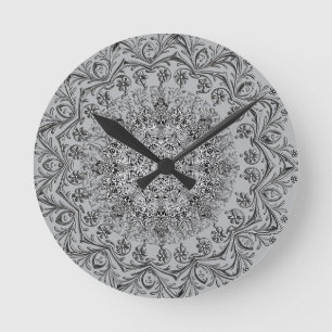 Elegante zilveren mandala patroon ronde wandklok klok