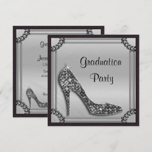 Elegante Zilveren Omlijsting Zwarte Stiletto Afstu Kaart