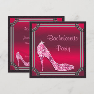 Elegante zilveren omrande roze stiletto vrijgezell kaart