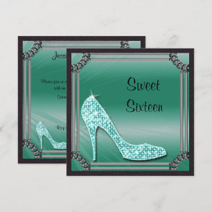 Elegante zilveren omrande turquoise stiletto Sweet Kaart