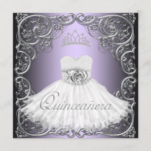 Elegante zilveren paarse Quinceanera-uitnodigingen Kaart