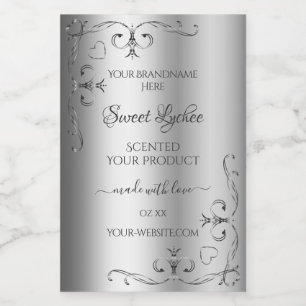 Elegante zilveren productlabels sierlijke hoekrand voedselcontainer etiket