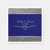 Elegante zilveren Royal Blue bruiloft servetten (Voorkant)