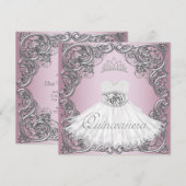 Elegante Zilveren Roze Quinceanera Uitnodigingen (Voorkant / Achterkant)