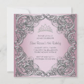 Elegante Zilveren Roze Quinceanera Uitnodigingen (Achterkant)