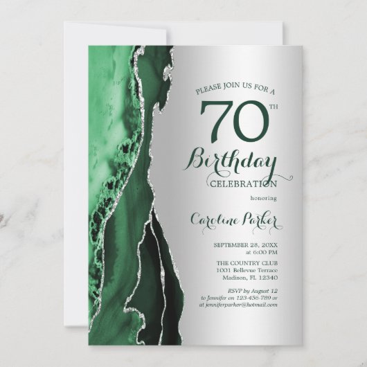 Elegante zilveren smaragdgroene agaat 70e verjaard kaart (Voorkant)