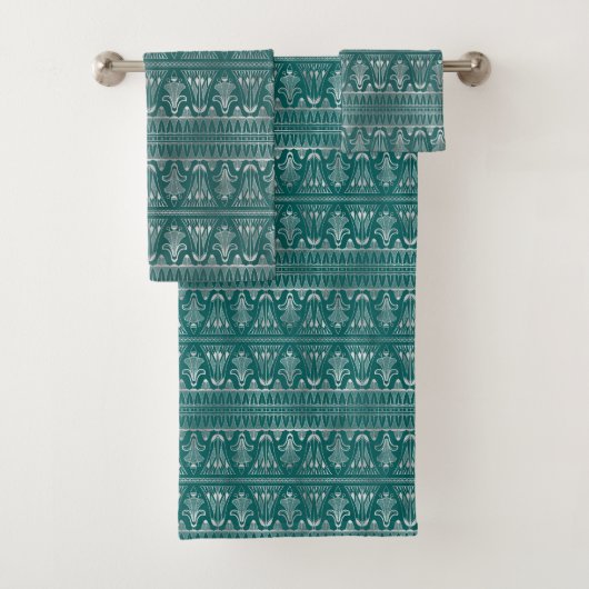 Elegante Zilveren Turquoise Art Deco Bad Handdoek (Insitu)