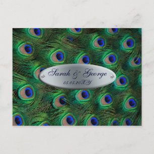 elegante zilveren turquoise pauw bruiloft RSVP Uitnodiging Briefkaart