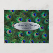 elegante zilveren turquoise pauw bruiloft RSVP Uitnodiging Briefkaart (Voorkant)