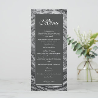 Elegante Zilveren Vloeibare Chroom Water Bruiloft Menu